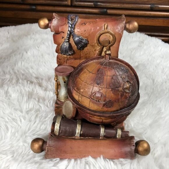Old World Globe Antique Finished Weighted Resin Bookends - Picture 2 of 14